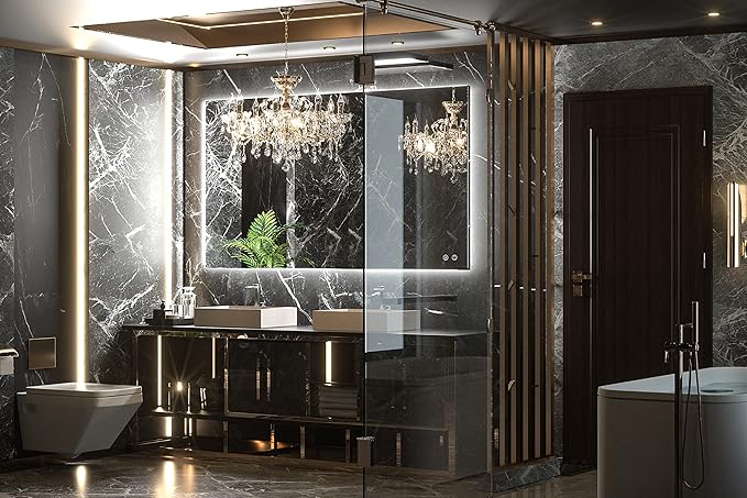 TETOTE 40 x 24 LED Backlit Vanity Mirror Bathroom,3Color White/Warm/Natural,Anti-Fog Lighted Mirror,Dimmable,Wall Mounted