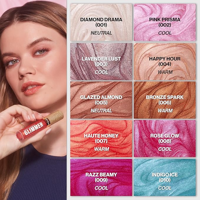 REVLON Super Lustrous Glimmer Gloss, Hydrating Lip Makeup, Non-Sticky, High-Shine Finish, Plant-Based Glitter, 010 Indigo Ice, 0.13 fl oz