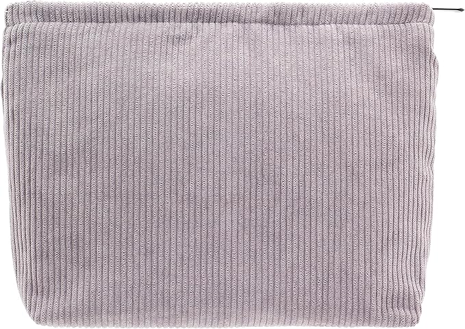 PAZIMIIK Makeup Bag Large Zipper Corduroy Make Up Pouch for Purse Travel Canvas Cosmetic Organizer for Women Brush Storage,Grey